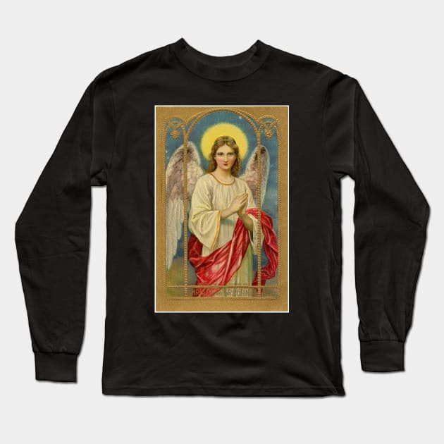 Vintage Christmas Greetings Angel Long Sleeve T-Shirt by RetroSalt